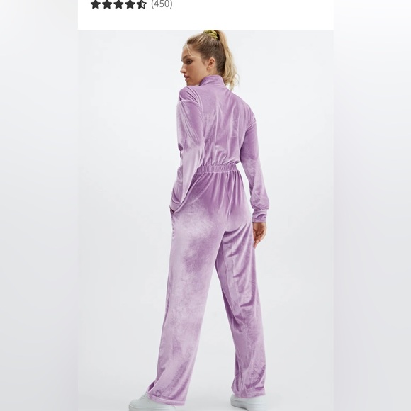 NWT! Fabletics Velour Zip-Up Wide Leg Onesie - Picture 8 of 9